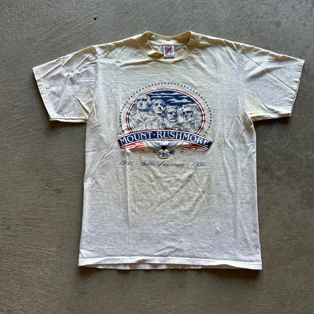 Vintage 90s Mount Rushmore Shirt Size Medium Gray 1991 Golden Anniversary USA‎